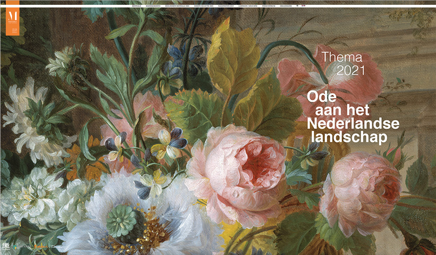 foto met bloemen stilleven van een schilder uit de Gouden Eeuw op de homepagina van het festival voor Oude Meesters en Dutch Design. Het vindt plaats op 23-26 september 2021.