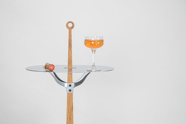 THE ORE BUBBLE - sidetable met eikenhouten stam Silver gecoat blad en voet met echte kurken - Afbeelding 2