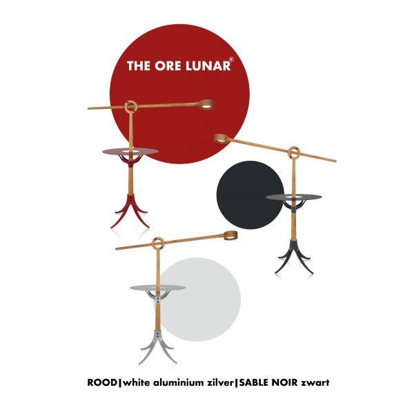 The Ore Lunar van Ore Design in drie kleuren, rood, zilver en zwart.
